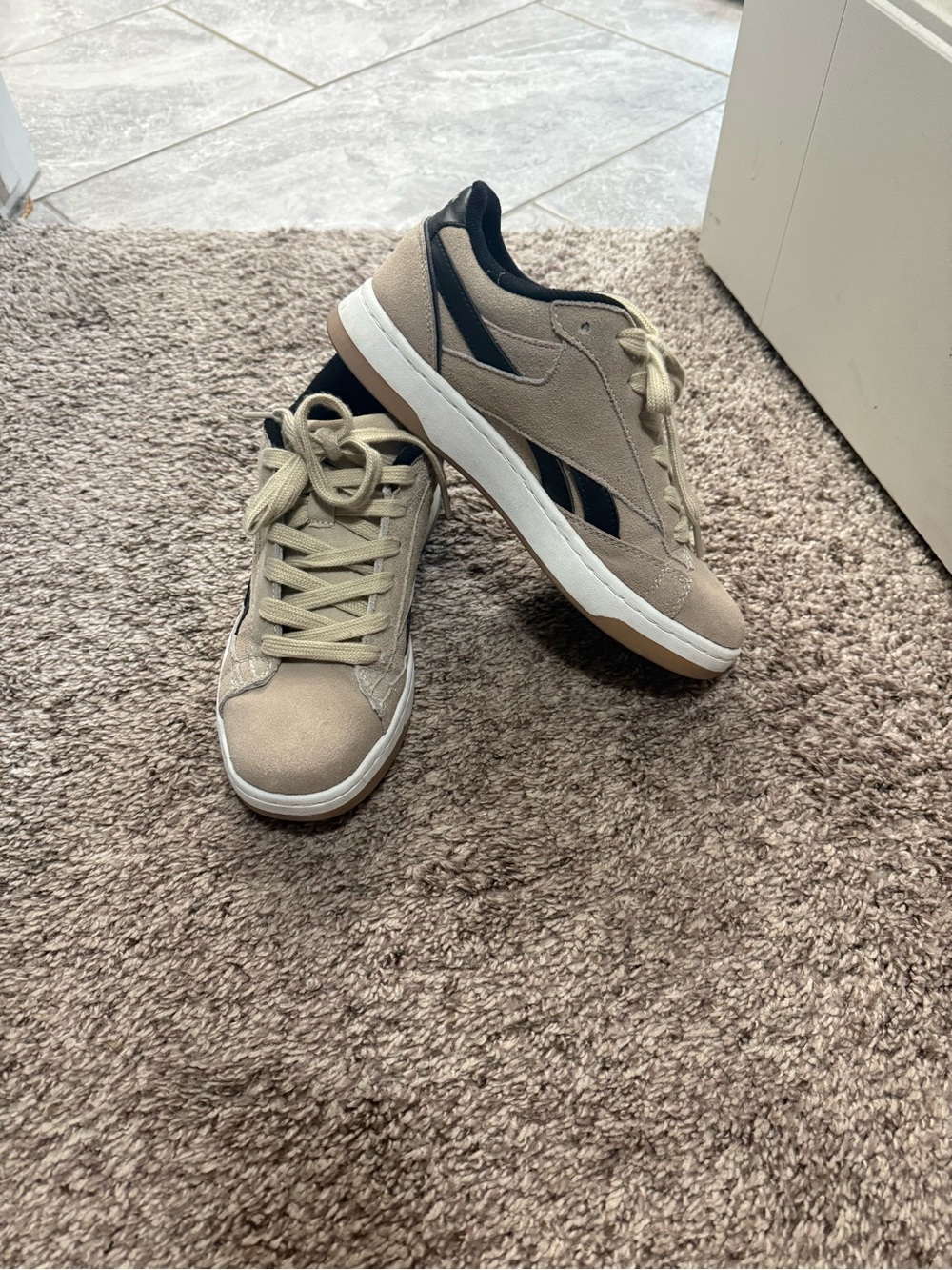 Reebok Suede Low-Top Sneakers in Beige and Black